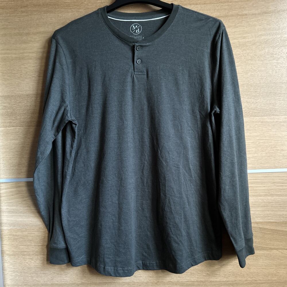 Michael Brandon Essentials Henley Shirt - Men's Sz L, Long Sleeve, Sage Green